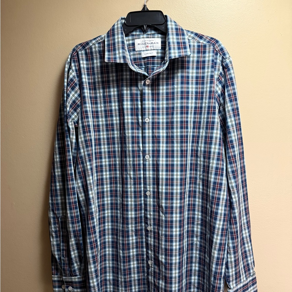 Mizzen+Main Leeward XL Trim Fit Plaid Stretch Dress Shirt USA‎